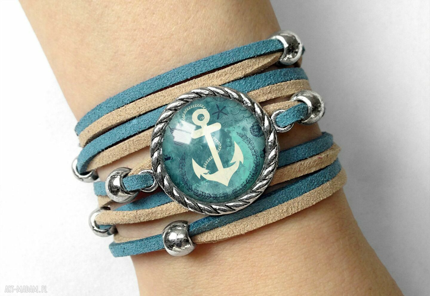 Bransoletka kotwica morska marynarska wakacyjna navy ręcznie