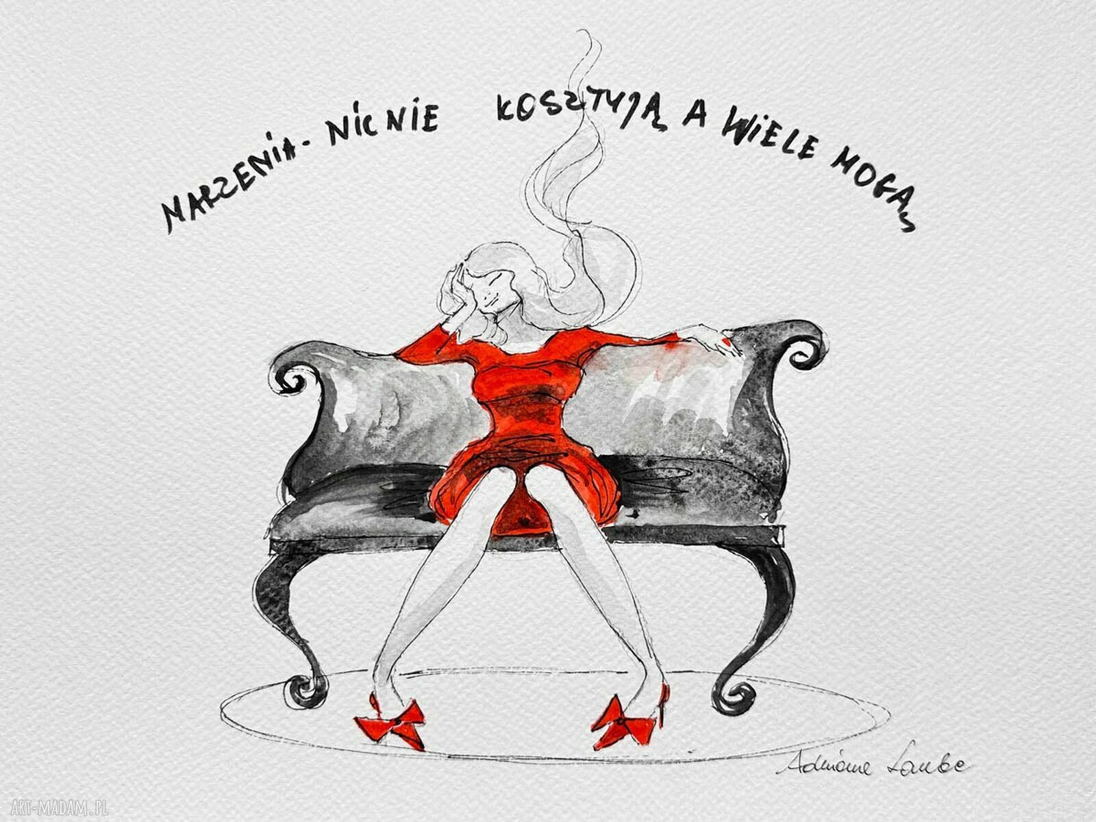 „Marzenia wiele mogą” - grafika akwarela i piórko A3 42 x 30 cm