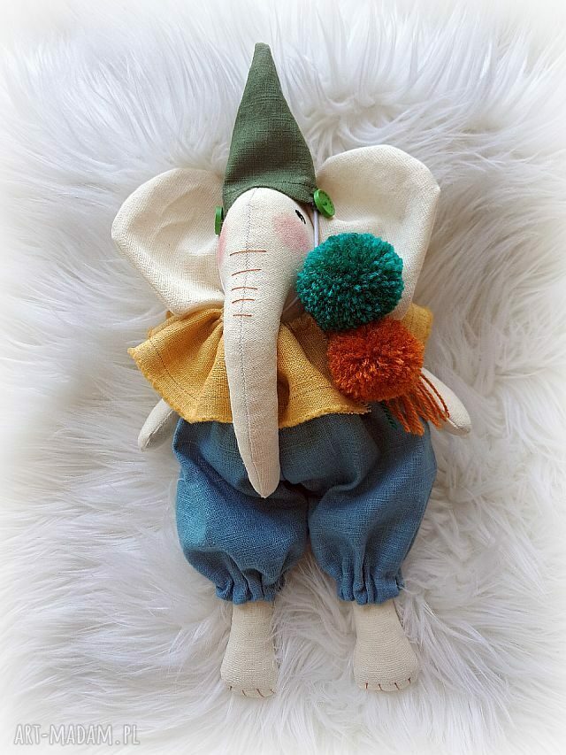 Kolorowy słonik maskotka handmade z lnu - 30 cm dla dzieci 3+