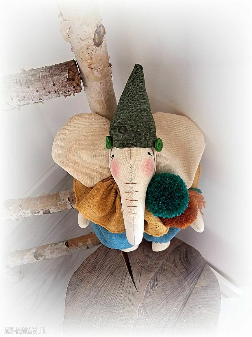 Kolorowy słonik maskotka handmade z lnu - 30 cm dla dzieci 3+