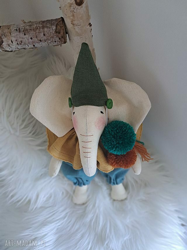 Kolorowy słonik maskotka handmade z lnu - 30 cm dla dzieci 3+