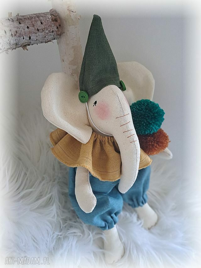 Kolorowy słonik maskotka handmade z lnu - 30 cm dla dzieci 3+