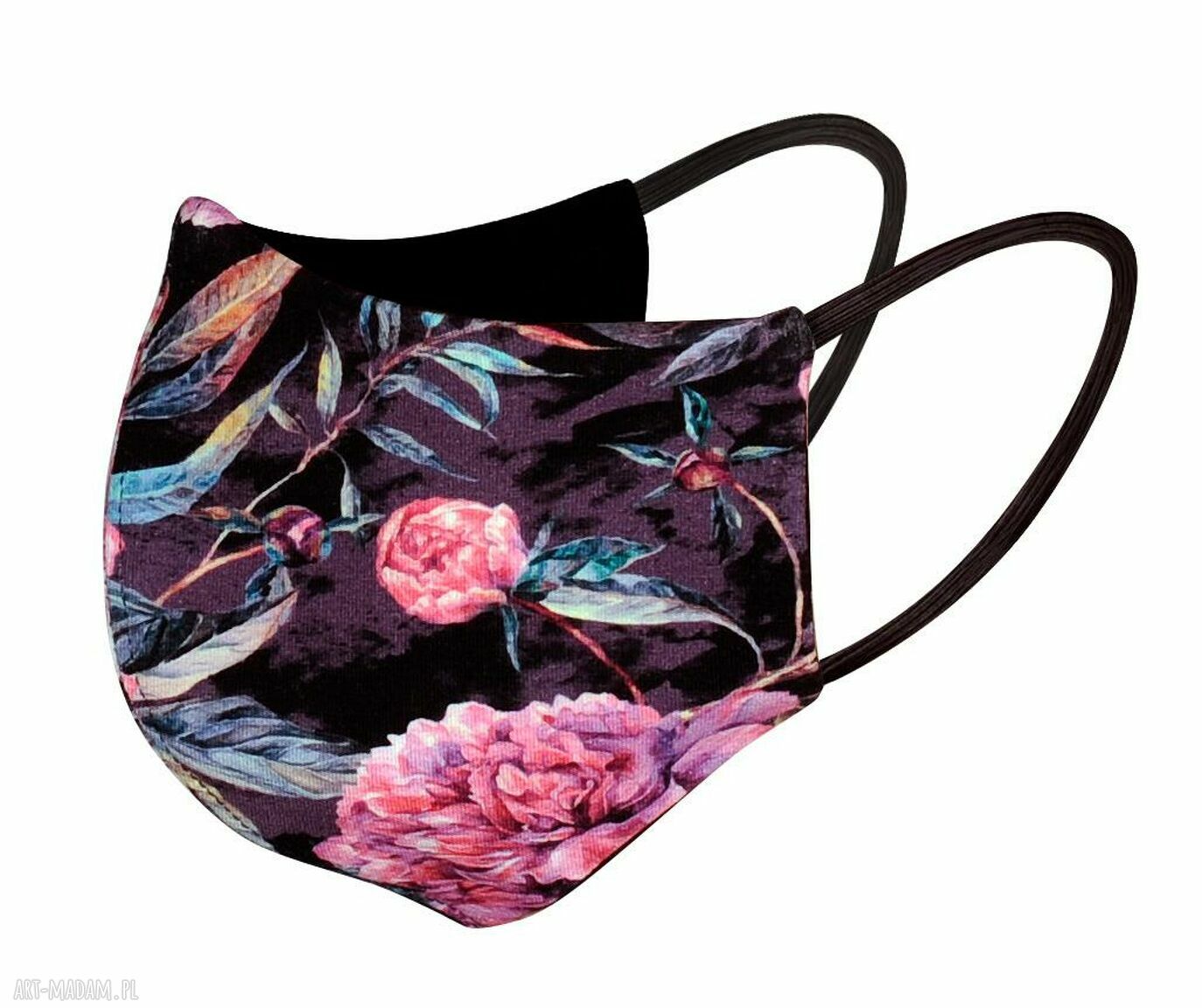 Maska wielorazowa baweŁniana profilowana nadrukiem kwiaty