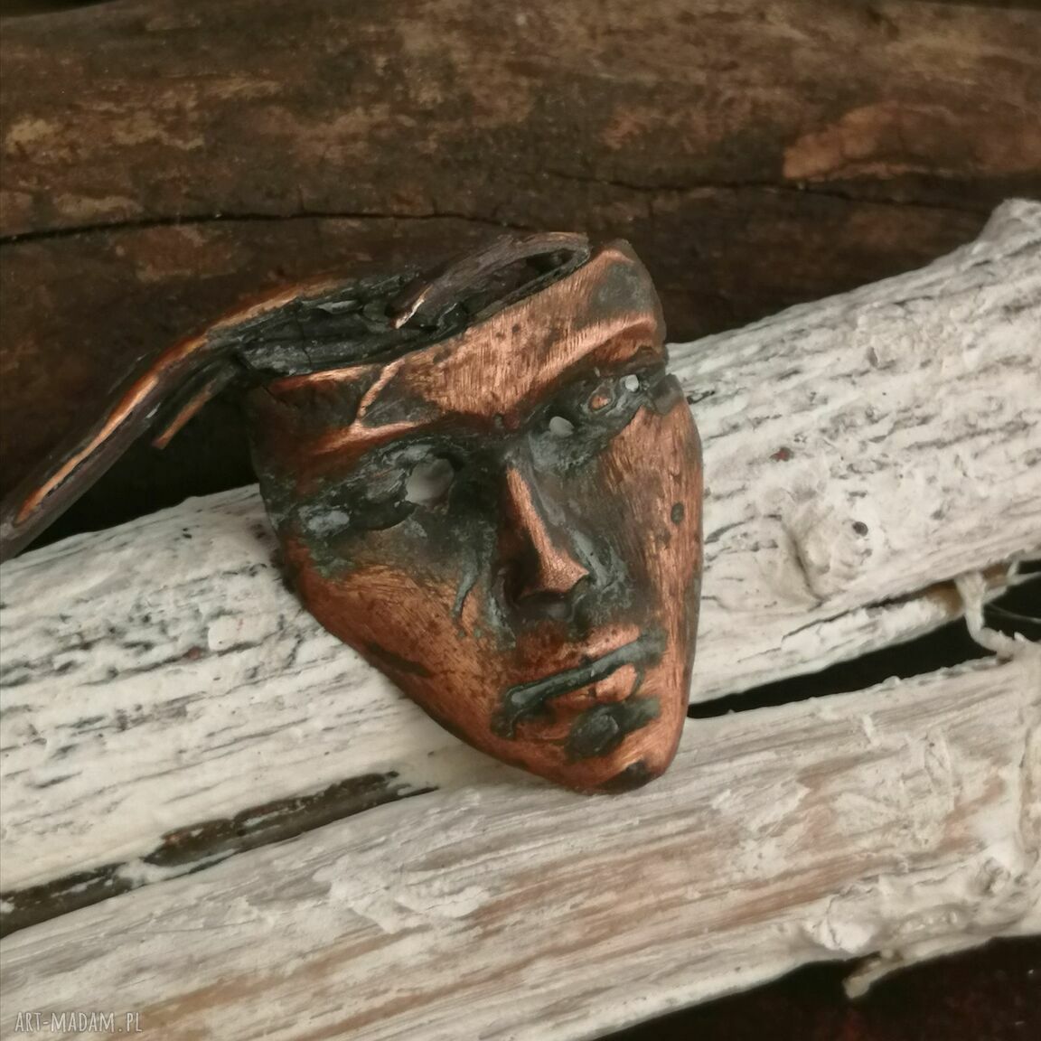 Miedziany wisior "Maska Wenecka" z Art Clay - ręcznie robiony unikat