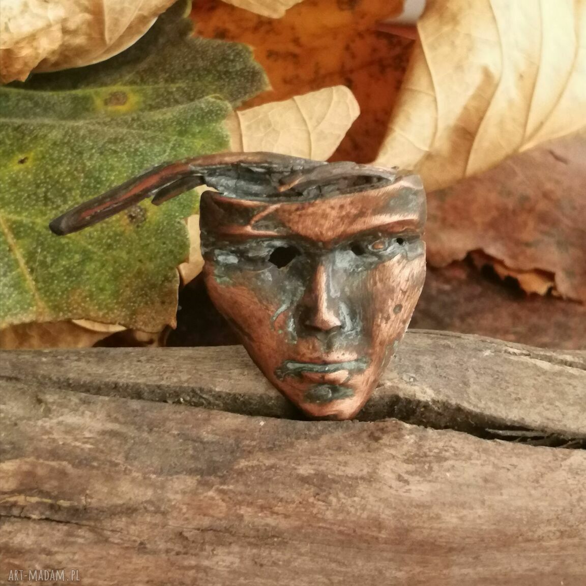 Miedziany wisior "Maska Wenecka" z Art Clay - ręcznie robiony unikat