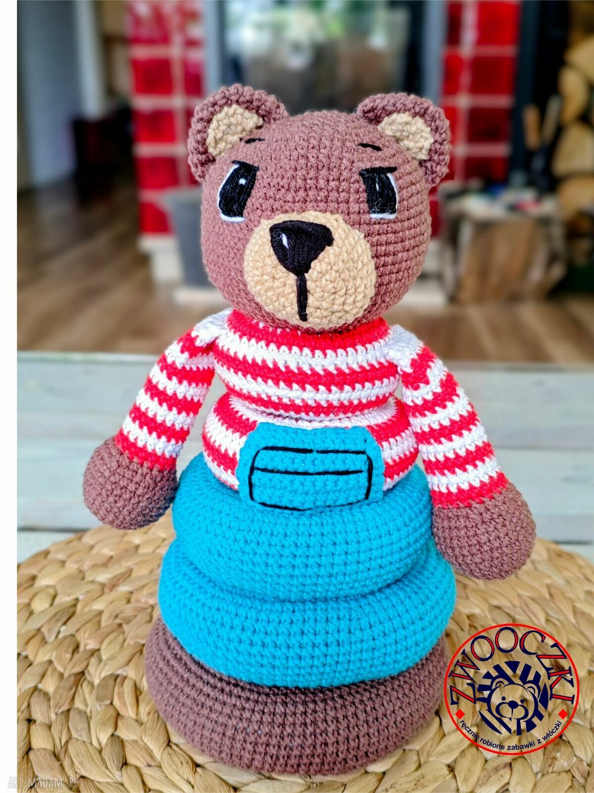 Szydełkowa zabawka miś-piramidka - wieża do układania dla dziecka (handmade)