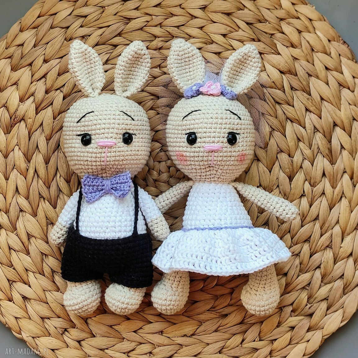 ślub: Szydełkowe Ślubne Króliczki Para Młoda Hand Made