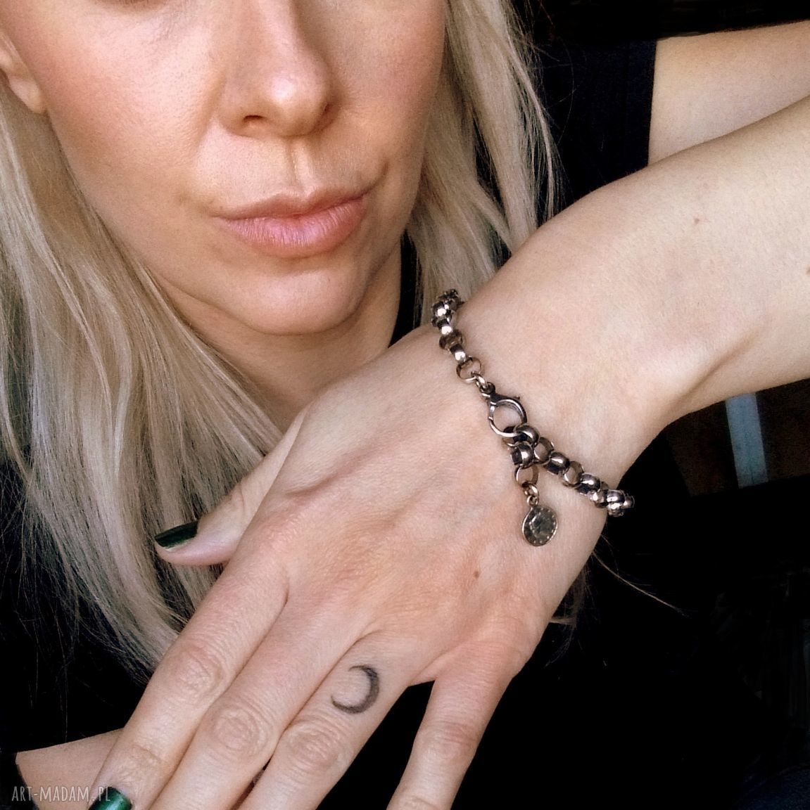 bransoletki: MASYWNA BRANSOLETA SREBRO 925 I SZKŁO Z GHANY. ręcznie zrobione