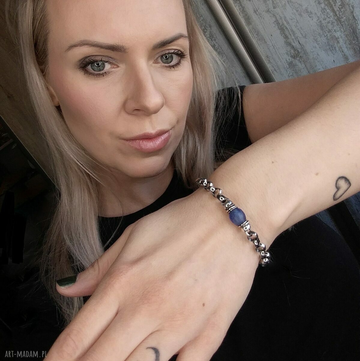 bransoletki: MASYWNA BRANSOLETA SREBRO 925 I SZKŁO Z GHANY. ręcznie zrobione