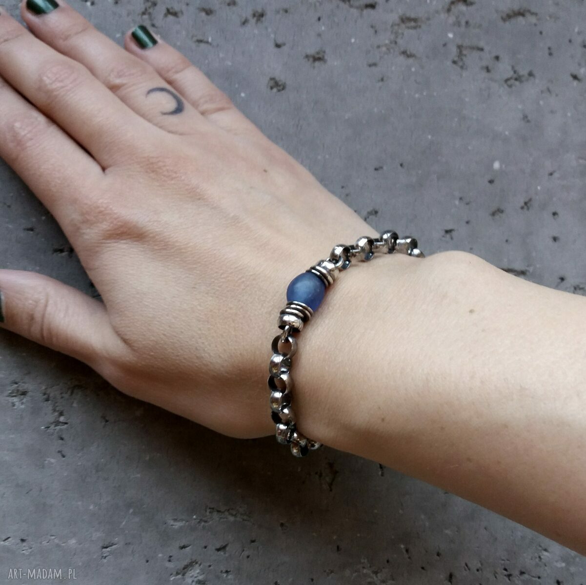 bransoletki: MASYWNA BRANSOLETA SREBRO 925 I SZKŁO Z GHANY. ręcznie zrobione