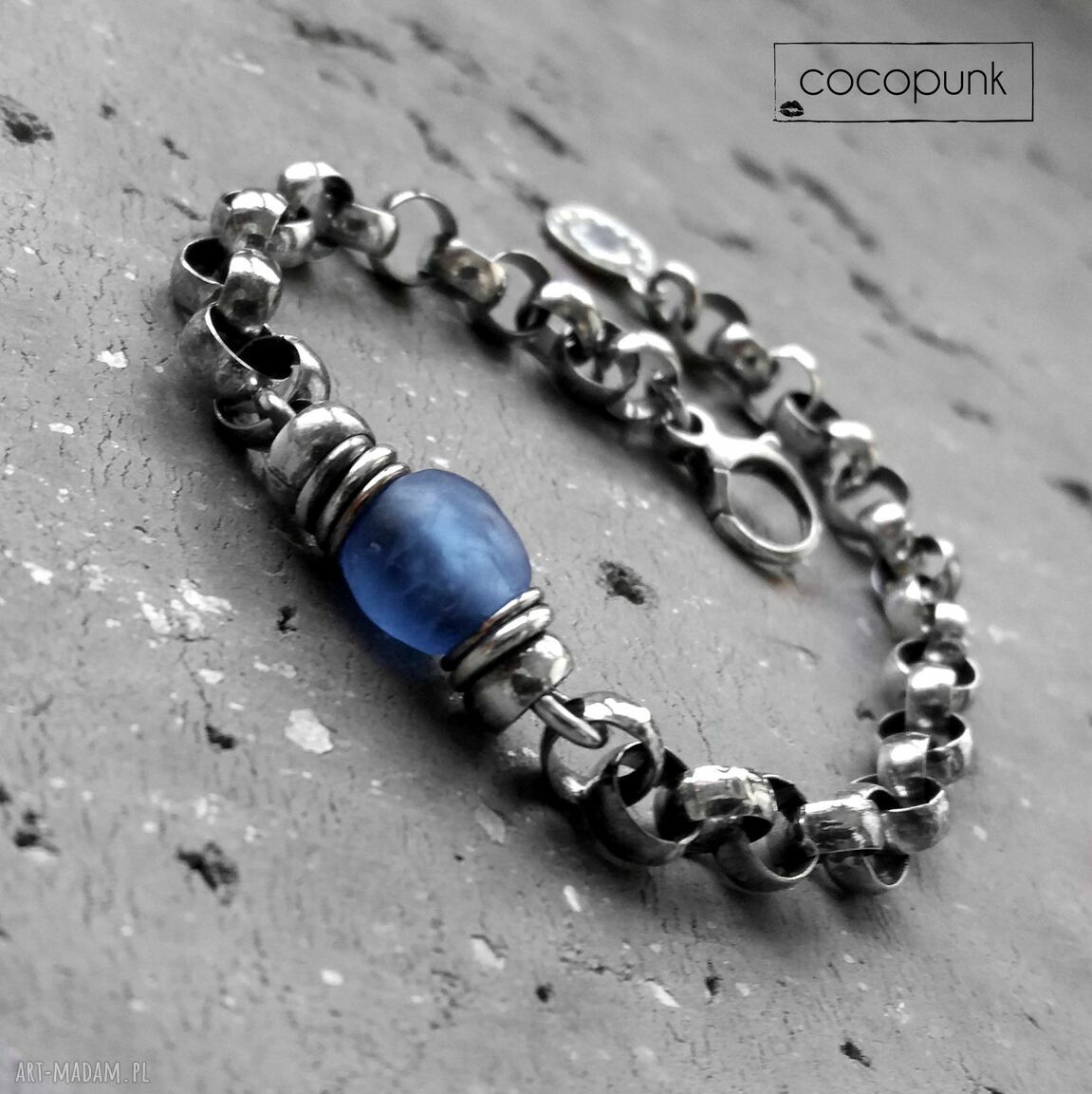 Masywna bransoleta srebro 925 szkŁo ghany łańcuszkowa prezent