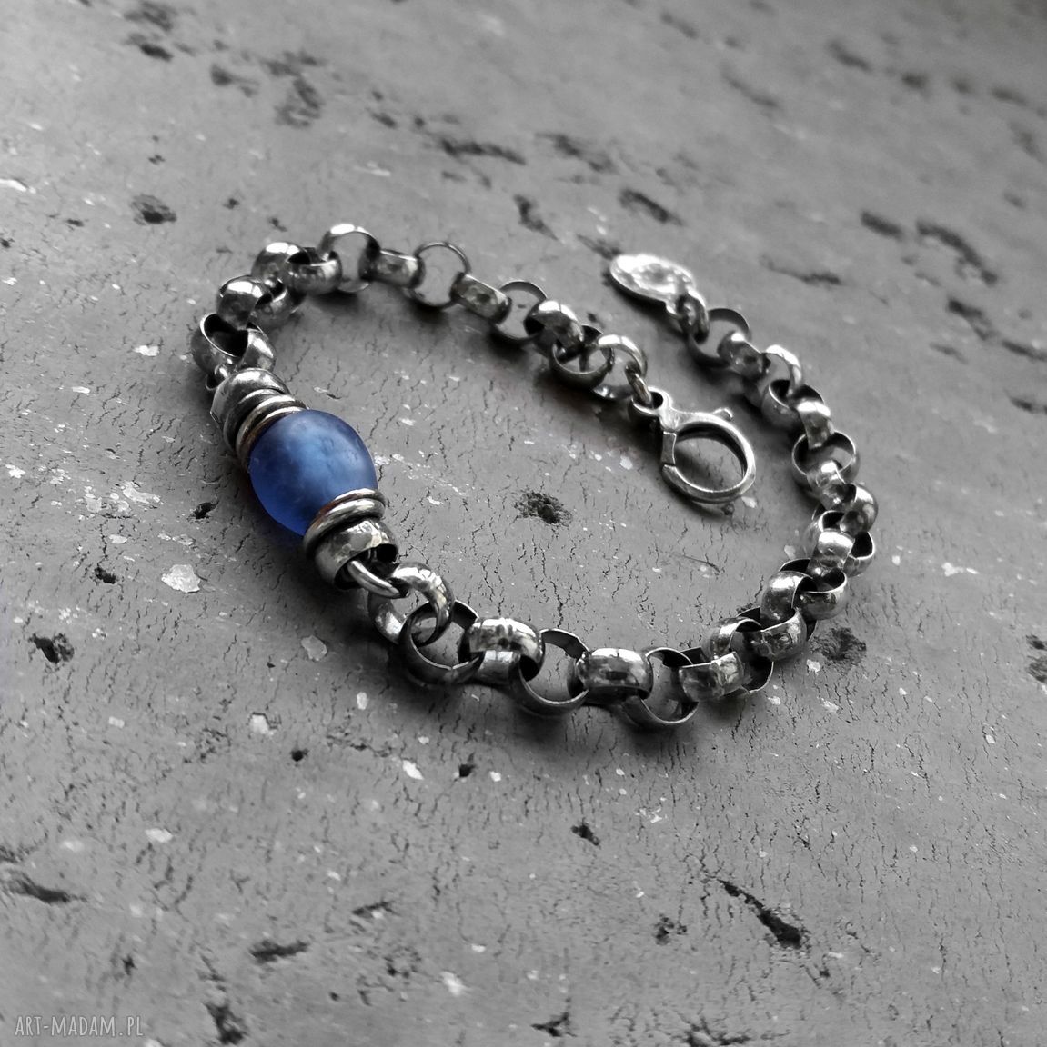 bransoletki: MASYWNA BRANSOLETA SREBRO 925 I SZKŁO Z GHANY. ręcznie zrobione