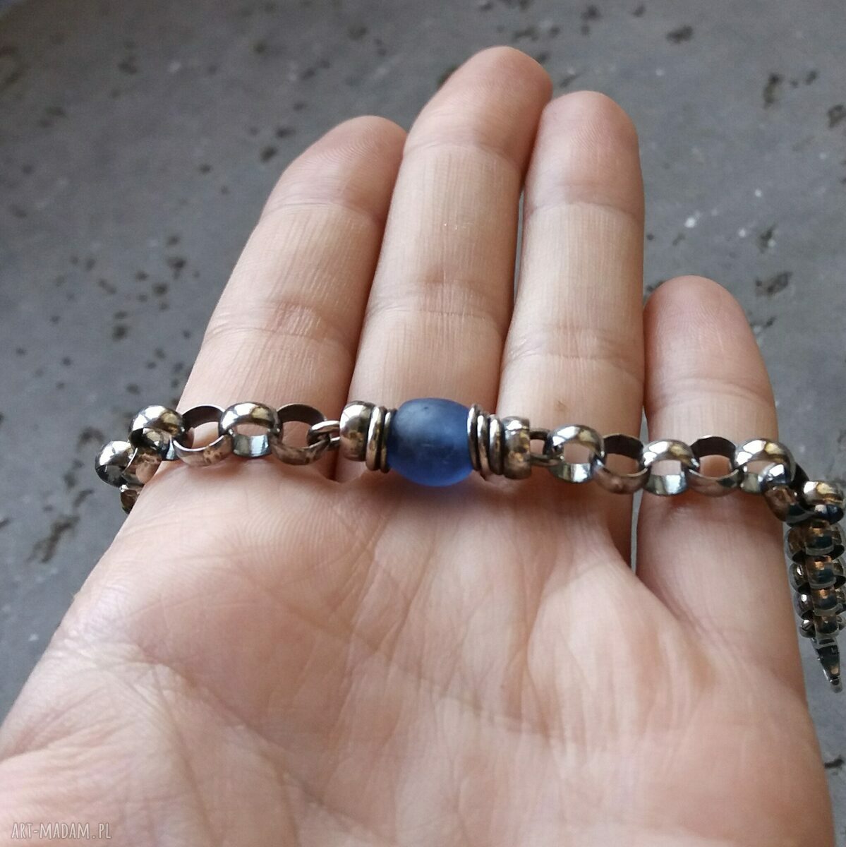 bransoletki: MASYWNA BRANSOLETA SREBRO 925 I SZKŁO Z GHANY. ręcznie zrobione
