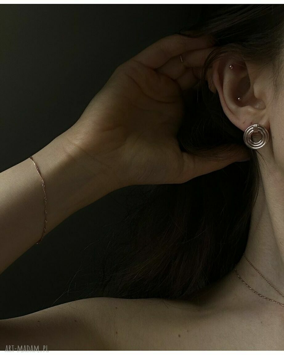 kolczyki: Masywne okrągłe kolczyki retro z różowego złota Ręcznie wykonane