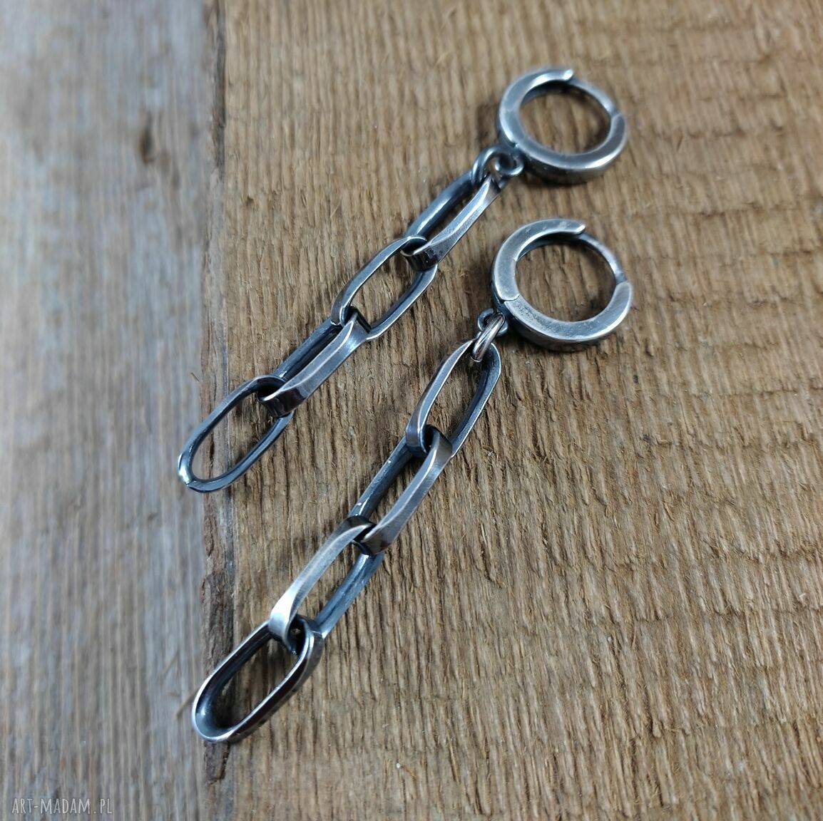 Kolczyki z masywnym łańcuchem - srebro 925 oksydowane i wypolerowane (6 cm)