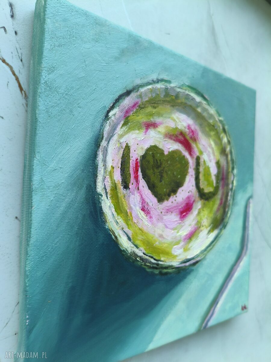 Komplet 2 obrazów Matcha Lovers 20x20 - zielony dyptyk zen (olej na płótnie)