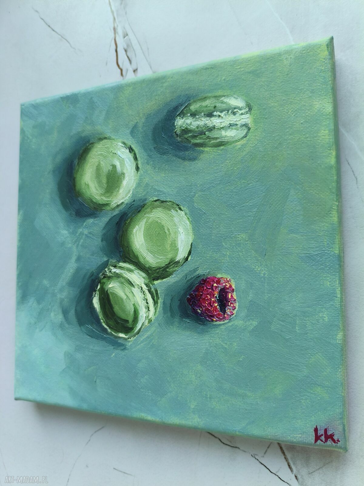 Komplet 2 obrazów Matcha Lovers 20x20 - zielony dyptyk zen (olej na płótnie)