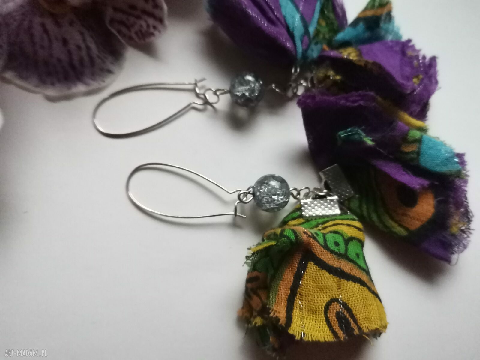 Kolczyki materiałowe lekkie duże box G1 w stylu etno boho folk (Ruda Klara)