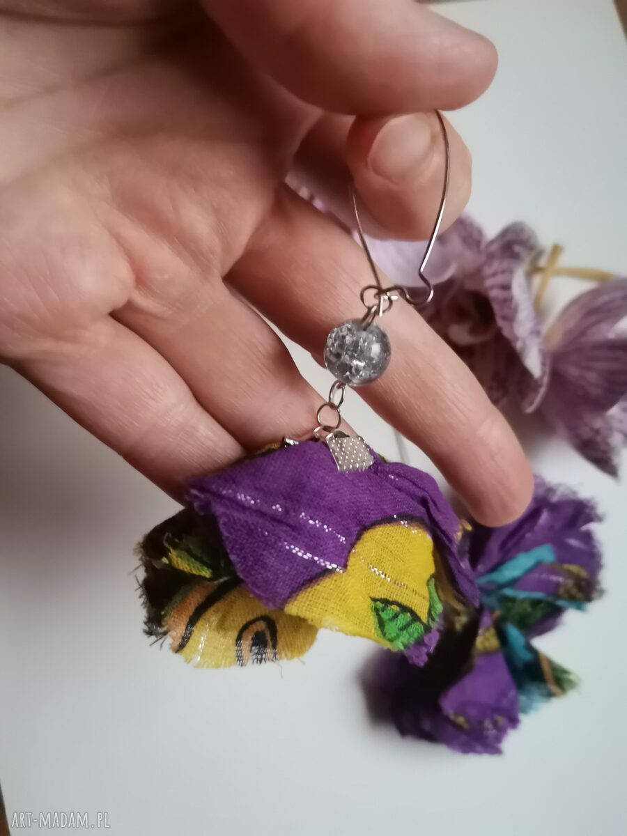 Kolczyki materiałowe lekkie duże box G1 w stylu etno boho folk (Ruda Klara)