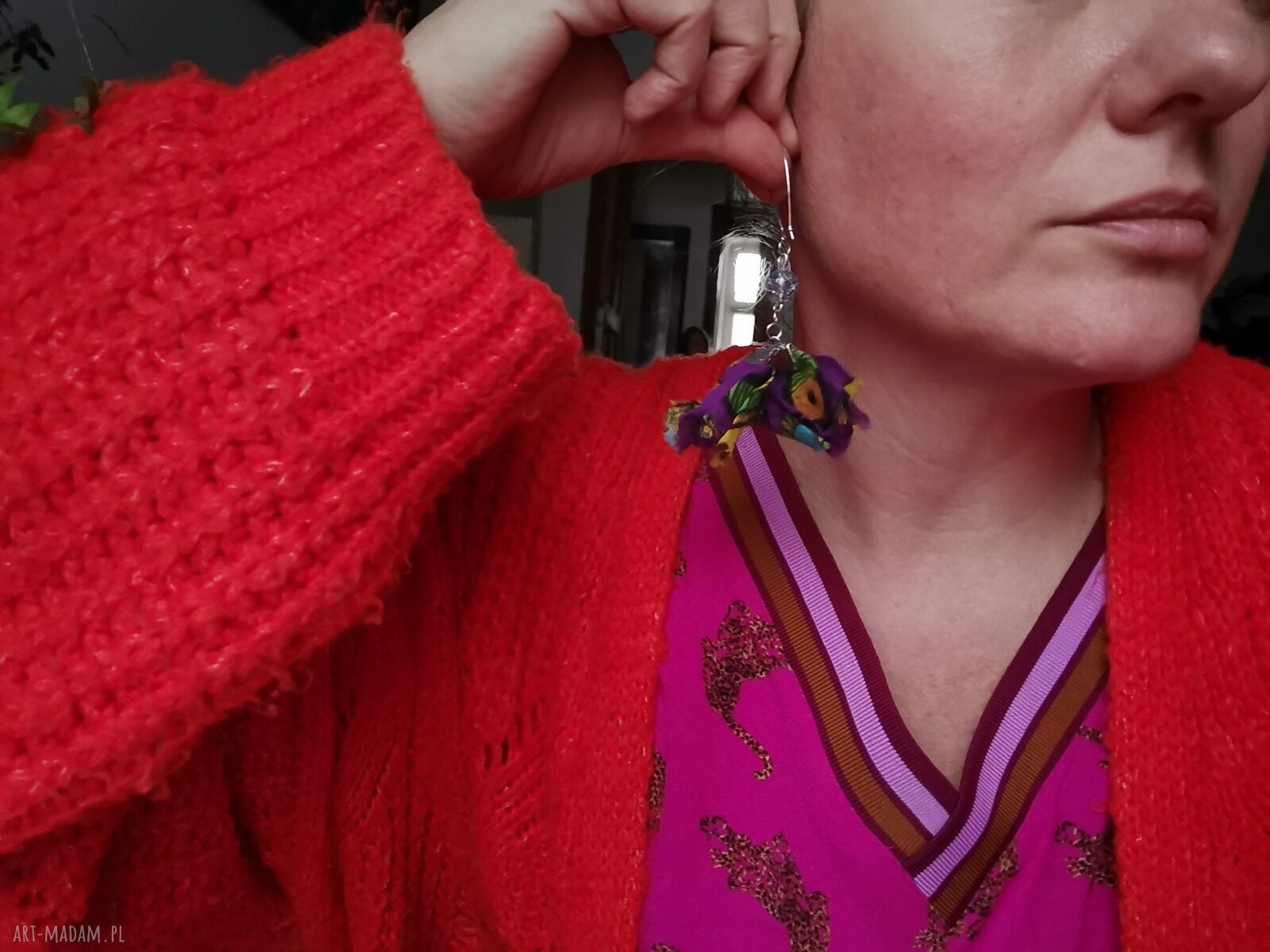 Kolczyki materiałowe lekkie duże box G1 w stylu etno boho folk (Ruda Klara)