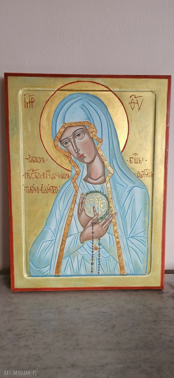 Matka Boża Fatimska - ikona 30x40 ręcznie pisana tempera jajowa, złoto płatkowe