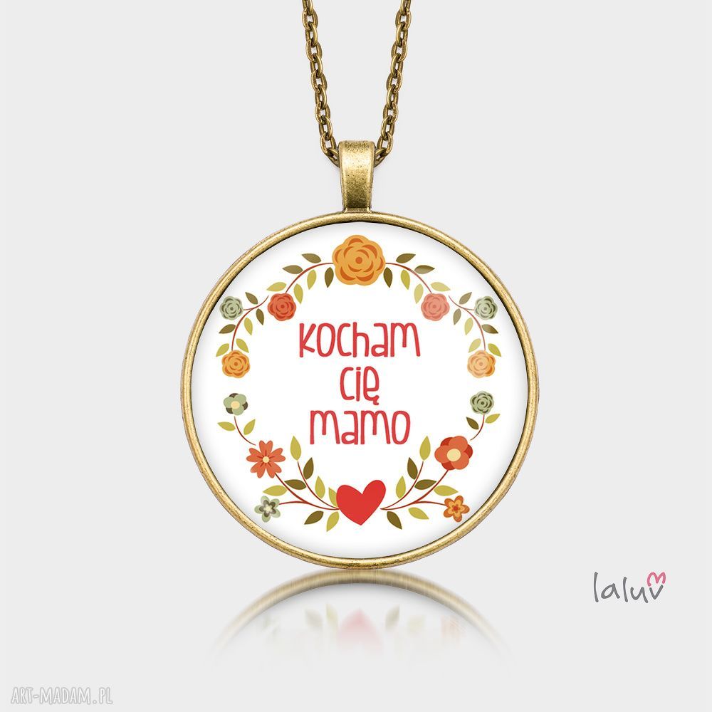 Medalion okrągły „Kocham Cię Mamo” - naszyjnik na łańcuszku z grafiką pod szkłem