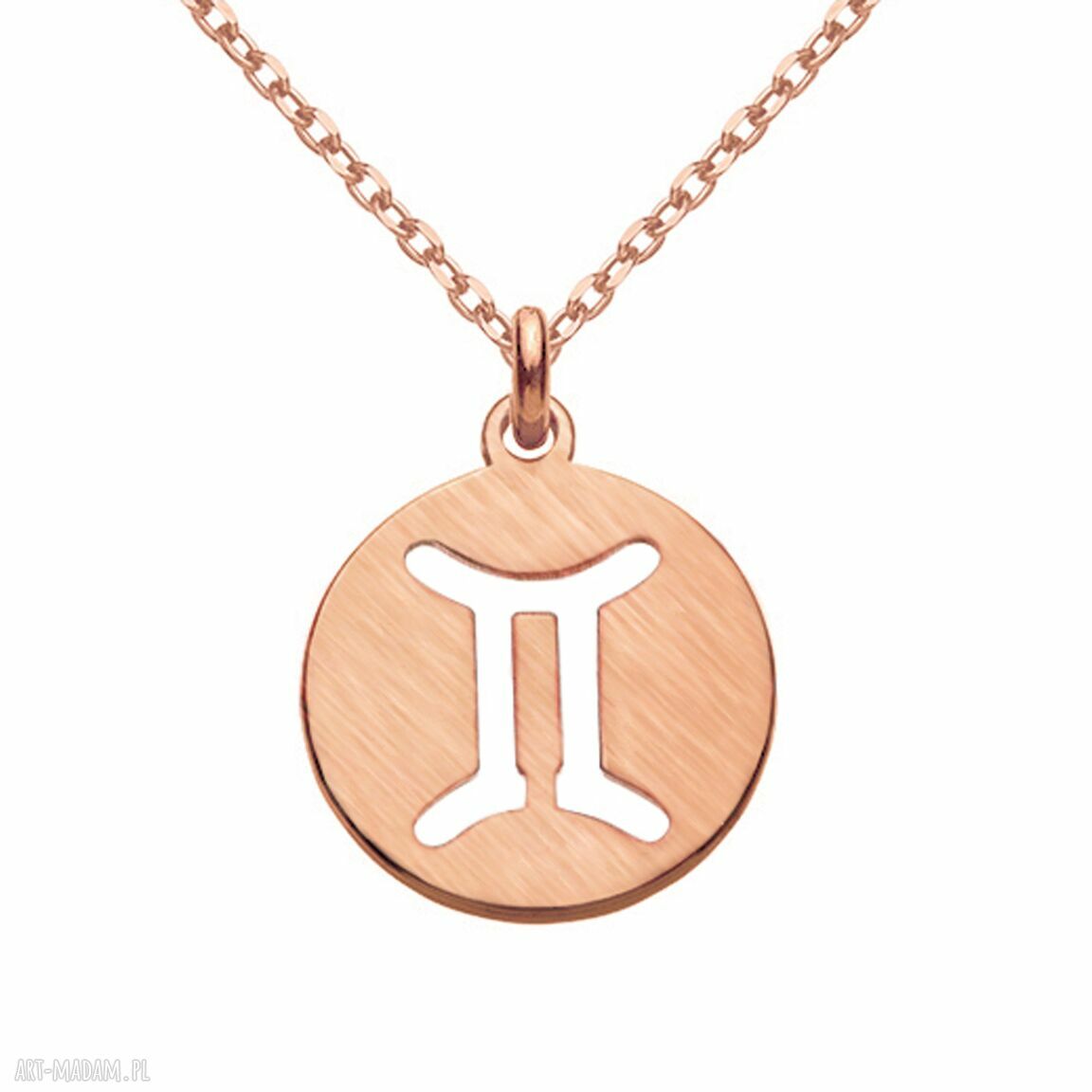 naszyjniki: Matowy naszyjnik z różowego złota z zodiakiem Bliźniąt HandMade