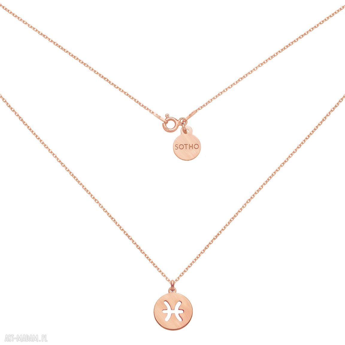 Matowy naszyjnik różowego złota zodiakiem ryb różowe ryby