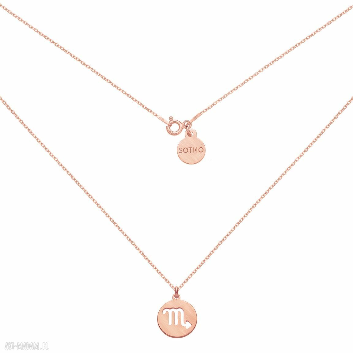 Matowy naszyjnik różowego złota zodiakiem skorpiona różowe