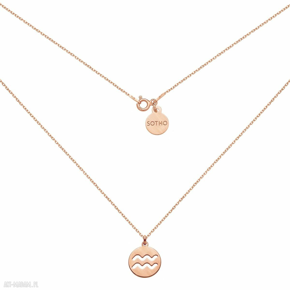 Matowy naszyjnik różowego złota zodiakiem wodnika różowe