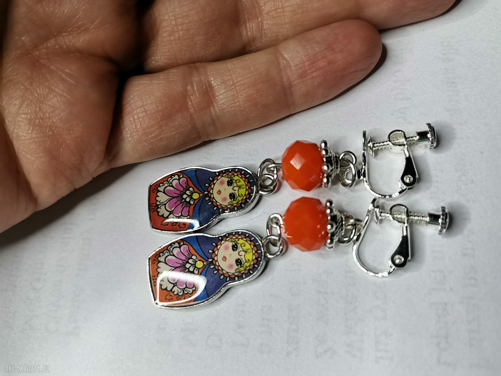 Klipsy Matrioszki Boho - Ręcznie robione klipsy folk etno (Ruda Klara)