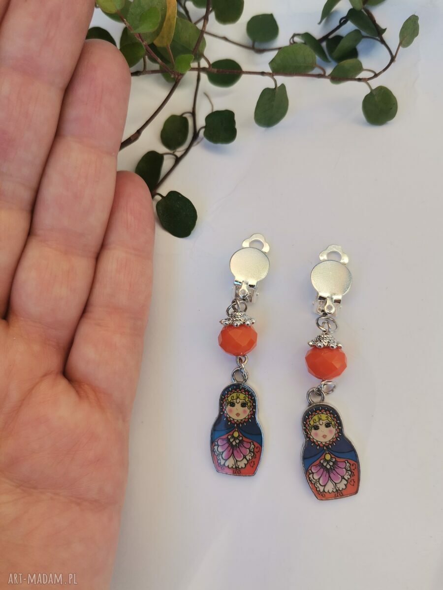 Handmade klipsy Matrioszki Box x1 Ruda Klara w stylu folk, etno i boho