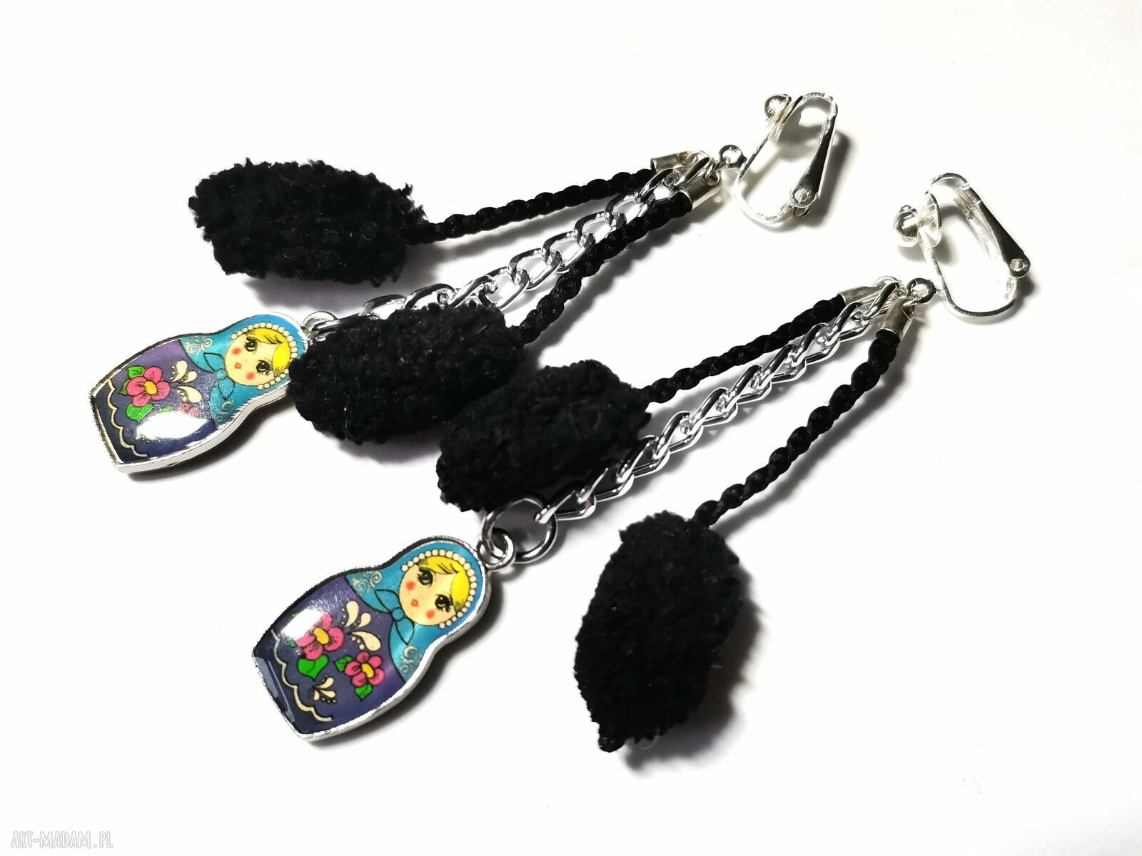 Klipsy matrioszki Boho - frędzle handmade