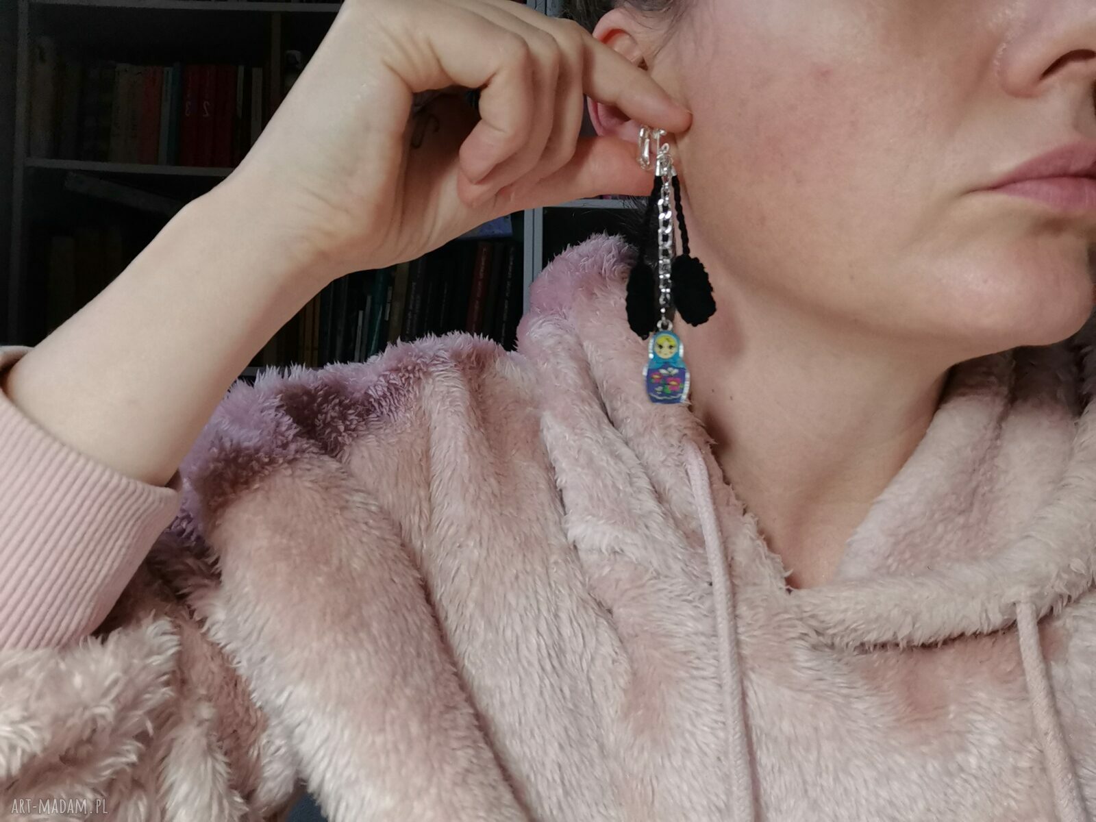 Klipsy matrioszki Boho - frędzle handmade