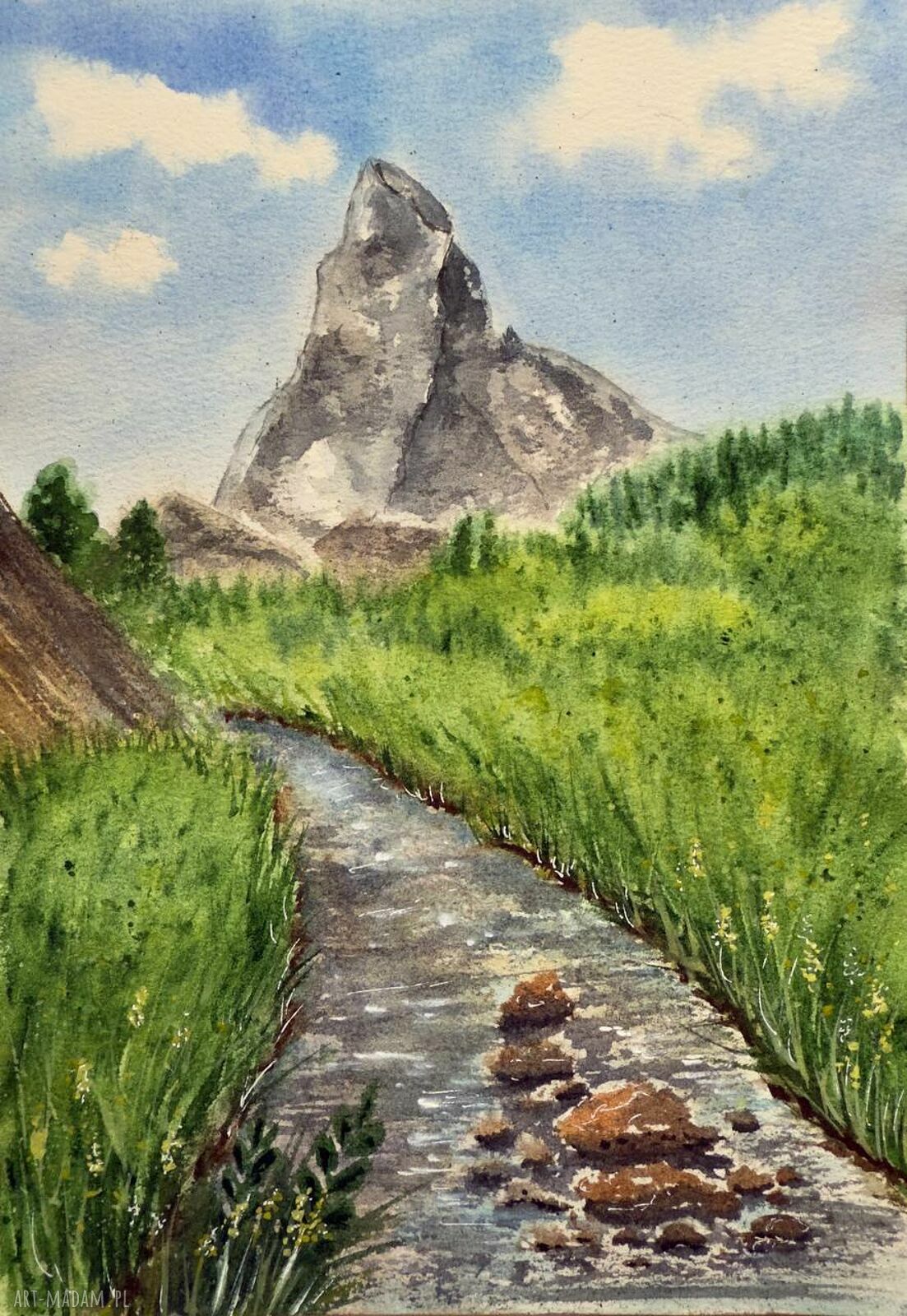 Akwarela Matterhorn 18x26 - ręcznie malowany pejzaż górski (A4)