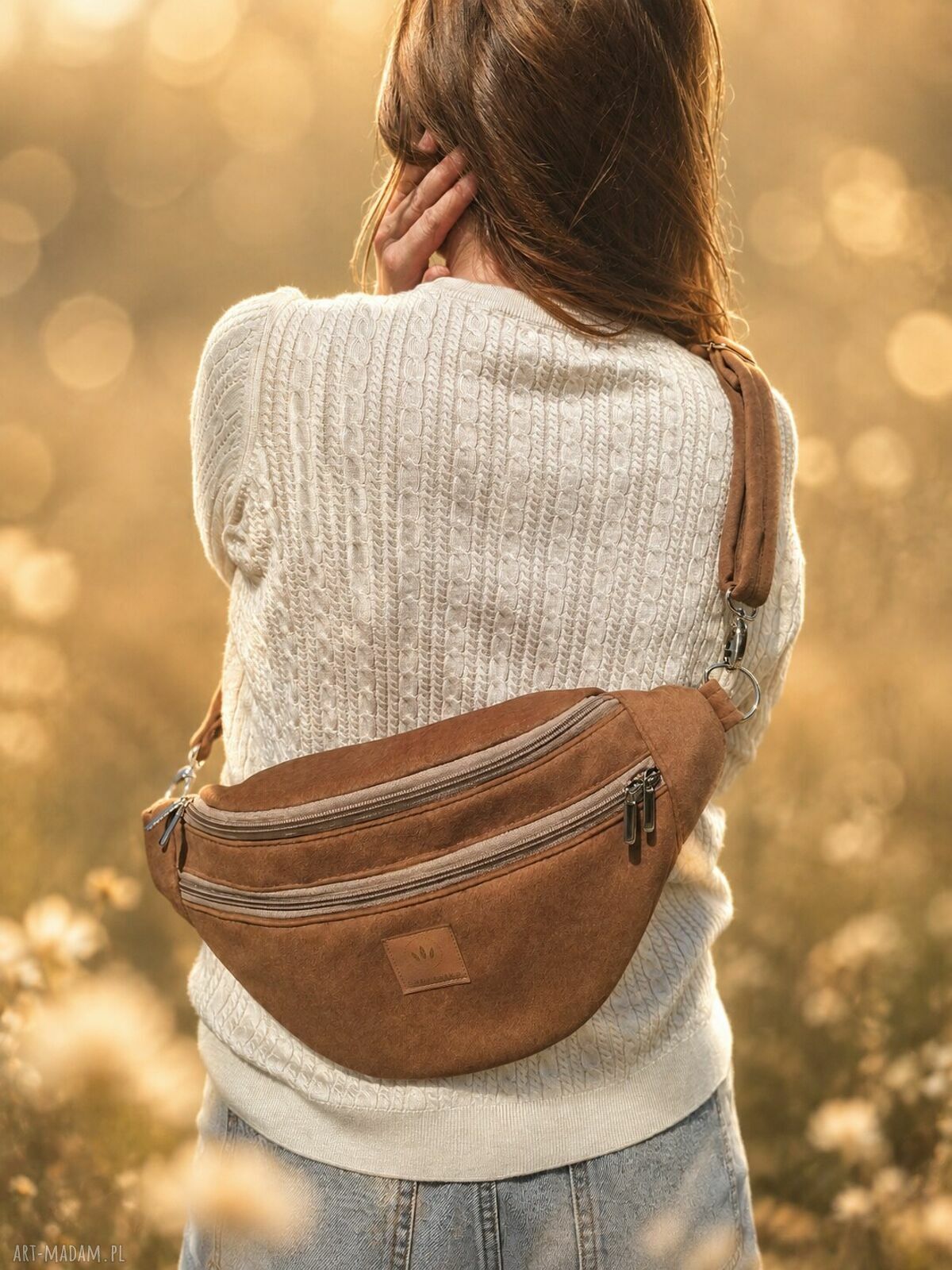 Maxi nerka damska XL z tkaniny wool look - orzech laskowy