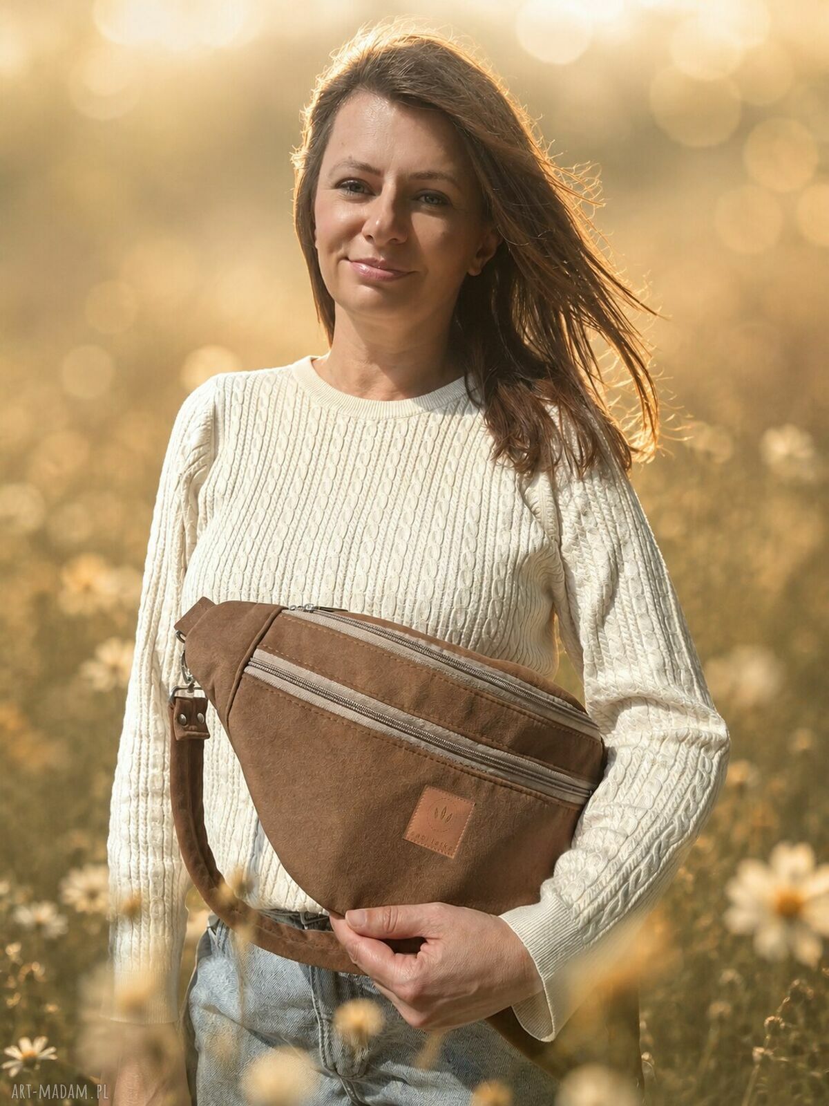 Maxi nerka damska XL z tkaniny wool look - orzech laskowy