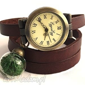 prawdziwy mech - zegarek bransoletka na skórzanym pasku