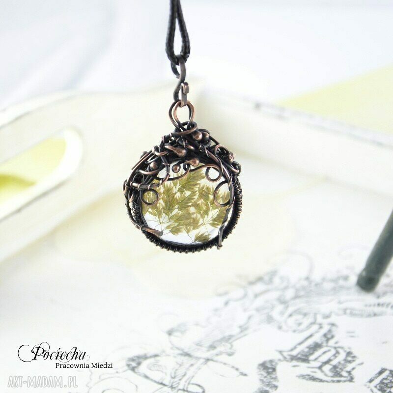 Meadow - miedziany naszyjnik z prawdziwą trawą w szkle (wire-wrapping)