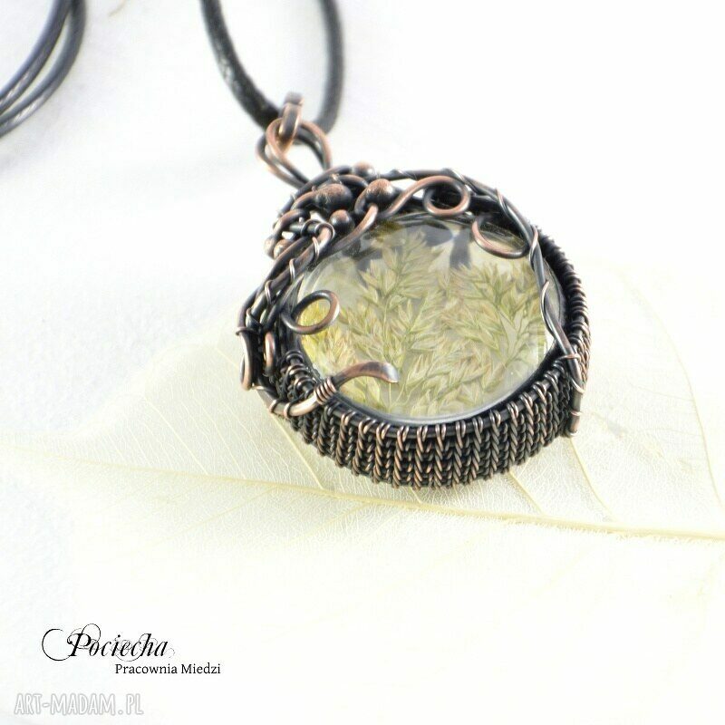 Meadow - miedziany naszyjnik z prawdziwą trawą w szkle (wire-wrapping)