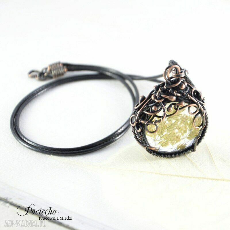 Meadow - miedziany naszyjnik z prawdziwą trawą w szkle (wire-wrapping)