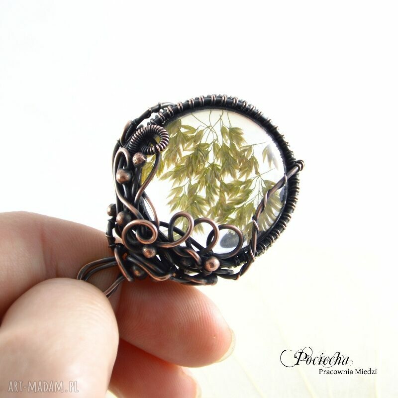 Meadow - miedziany naszyjnik z prawdziwą trawą w szkle wire-wrapping