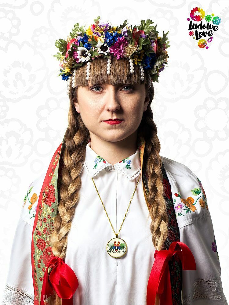 Medalion okrągły Koguty folk - ręcznie robiony