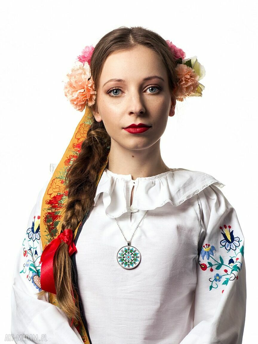 Medalion okrągły WIANUSZEK z grafiką kwiatów ludowych