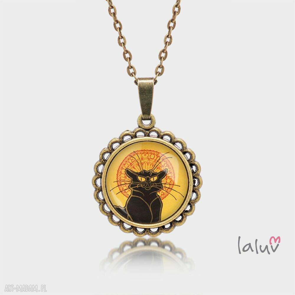 Mały okrągły medalion LE CHAT NOIR - naszyjnik z grafiką pod szkiełkiem