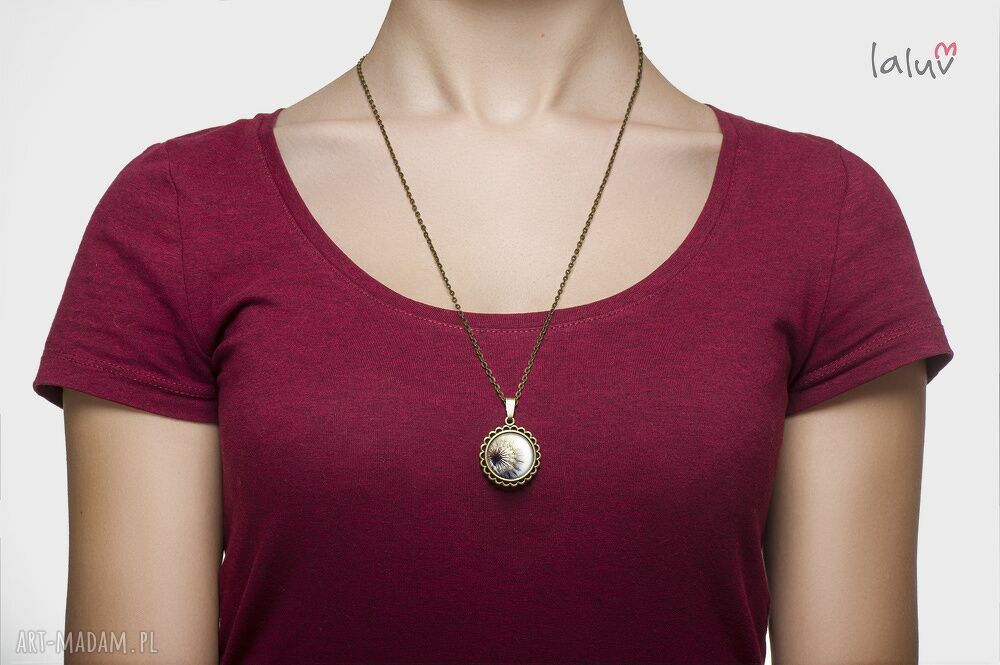 Medalion okrągły „Mały Dmuchawiec” - naszyjnik handmade z antycznym złotem