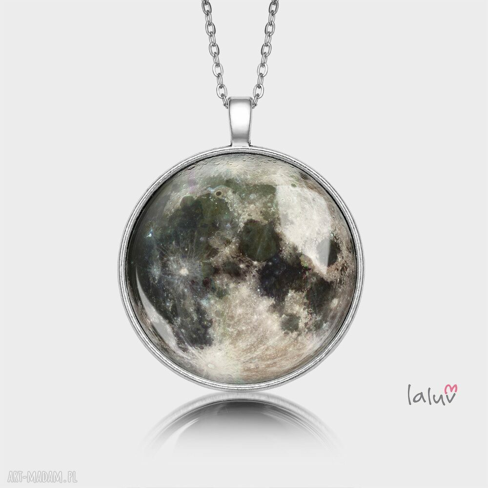 Naszyjnik medalion Księżyc MOON - zaćmienie, okrągły, srebrna baza