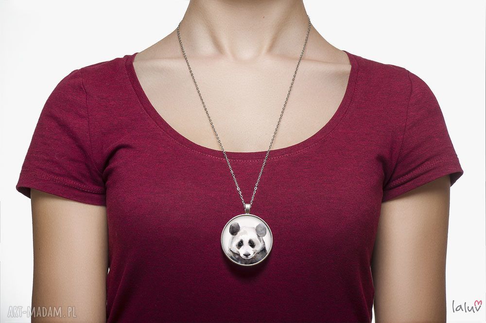 Medalion okrągły PANDA - naszyjnik z czarno-białą grafiką