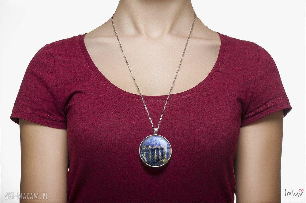 Medalion okrągły Gwiaździsta Noc nad Rodanem - srebrny łańcuszek handmade
