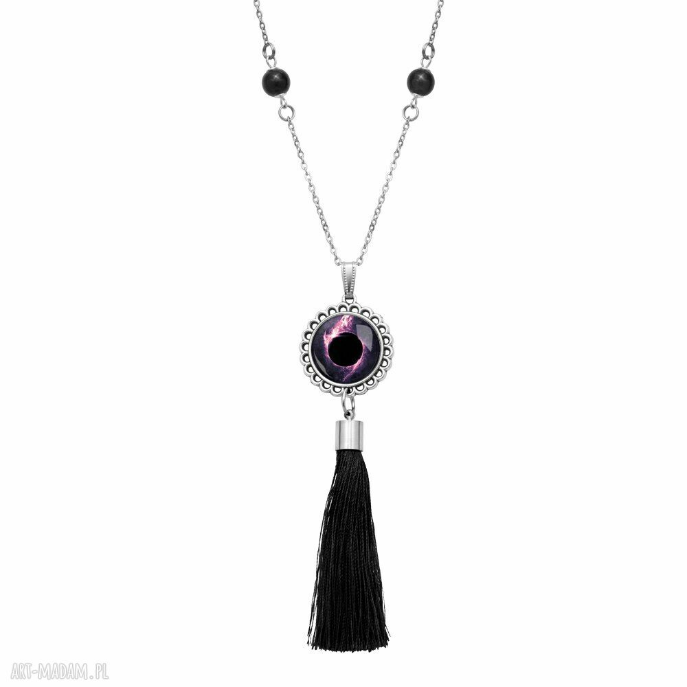 Medalion z chwostem i jadeitem CZARNA DZIURA - kosmiczny wisiorek handmade